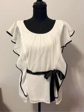 IZ BYER White Ruffle Sleeve Tie-Waist Women's Top